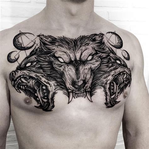 wolf in woods tattoo|huge wolf tattoo on chest.